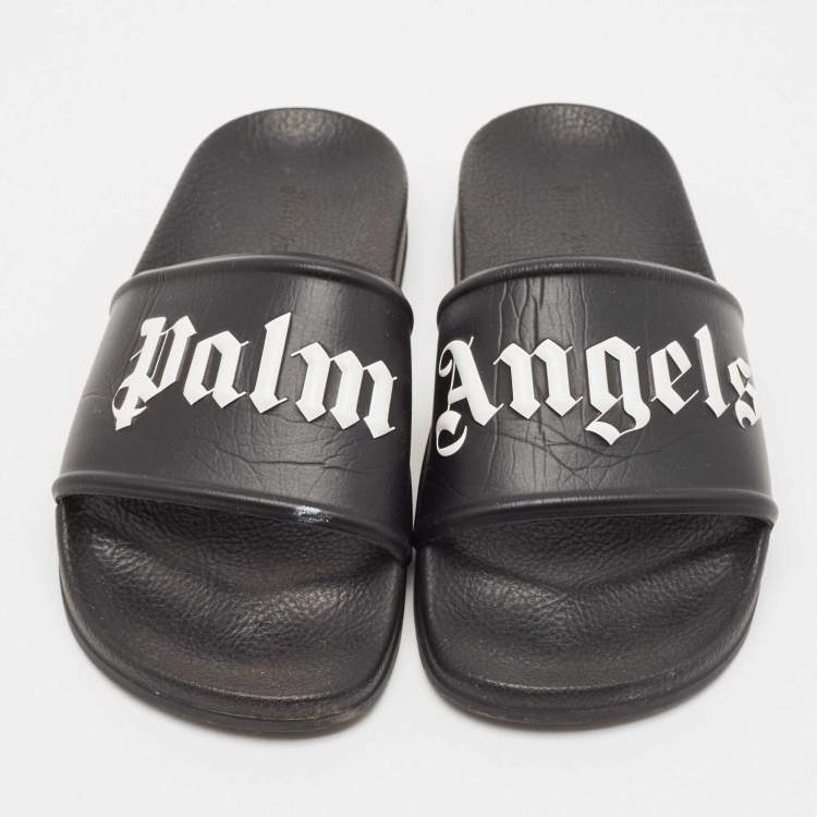 Pre Owned Palm Angels Black Leather Flat Slides Size 37