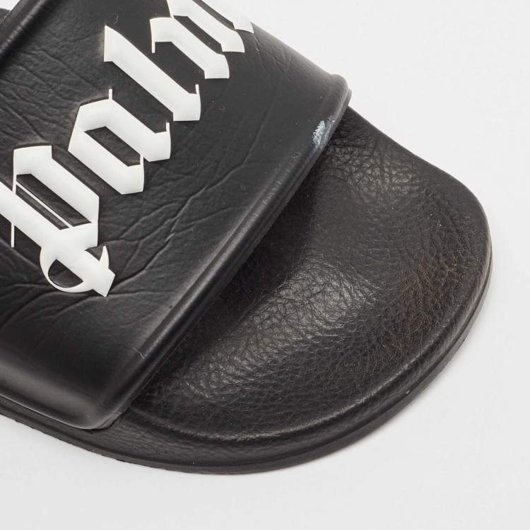 Pre Owned Palm Angels Black Leather Flat Slides Size 37