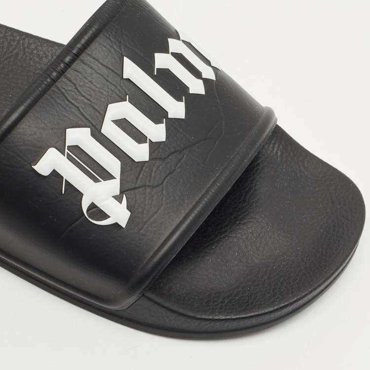 Pre Owned Palm Angels Black Leather Flat Slides Size 41