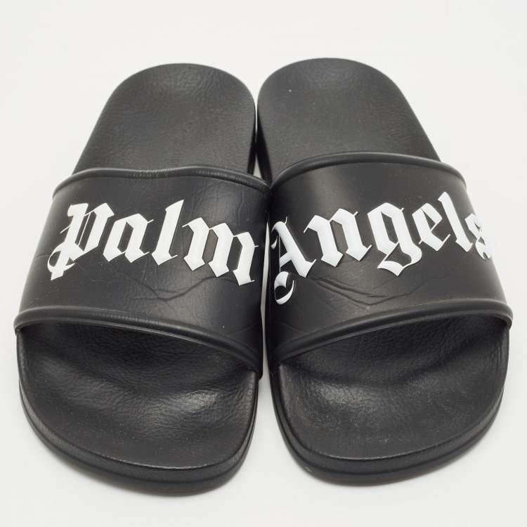 Pre Owned Palm Angels Black Leather Flat Slides Size 41