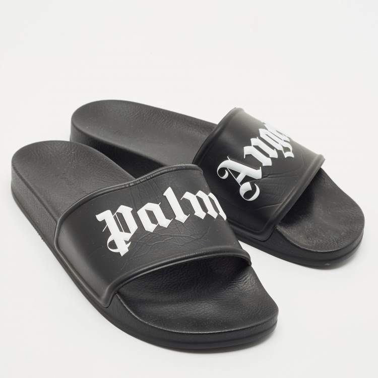 Pre Owned Palm Angels Black Leather Flat Slides Size 41