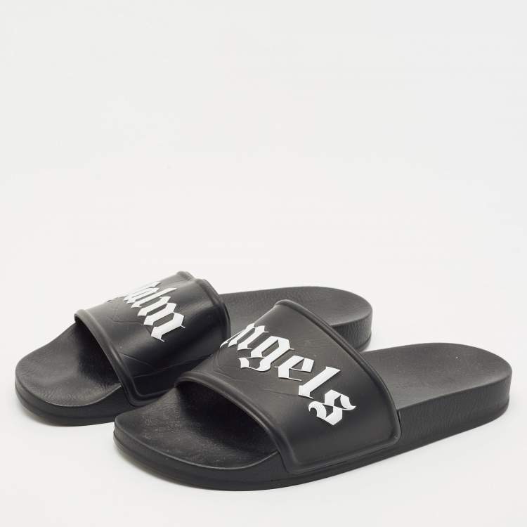 Pre Owned Palm Angels Black Leather Flat Slides Size 41
