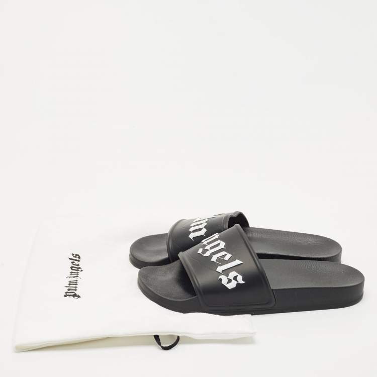 Pre Owned Palm Angels Black Leather Flat Slides Size 41