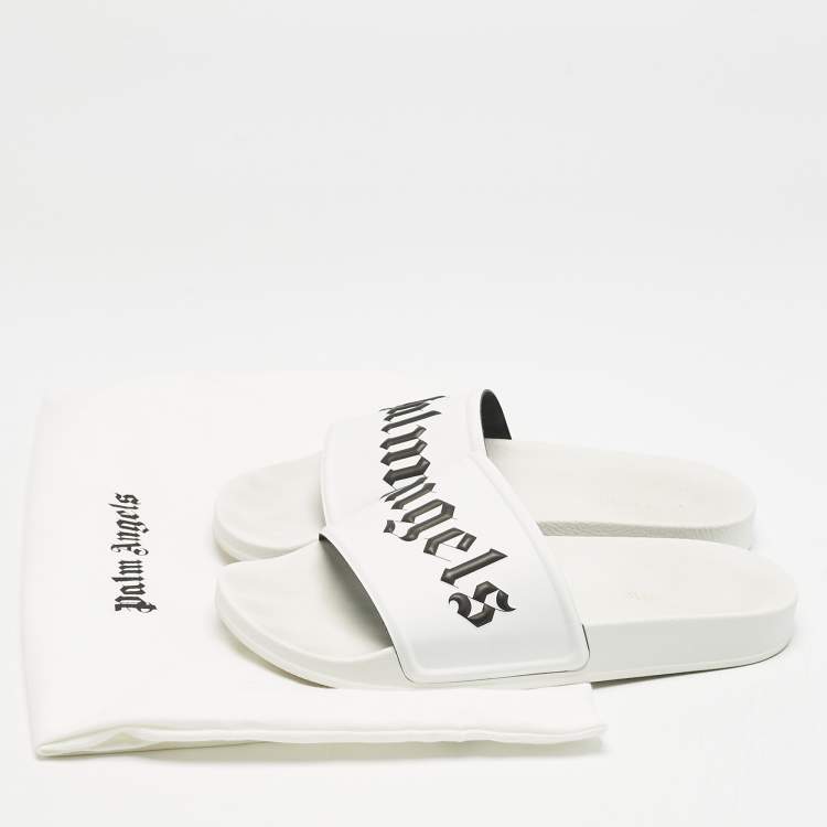 Pre Owned Palm Angels White Leather Slide Sandals Size 41
