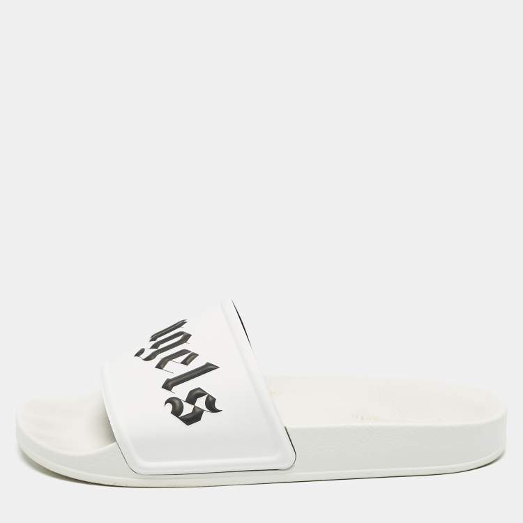Pre Owned Palm Angels White Leather Slide Sandals Size 41