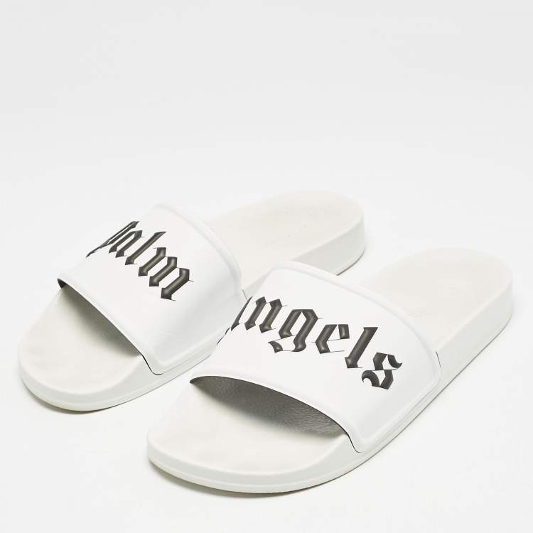 Pre Owned Palm Angels White Leather Slide Sandals Size 41