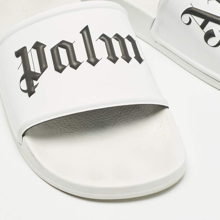 Pre Owned Palm Angels White Leather Slide Sandals Size 41