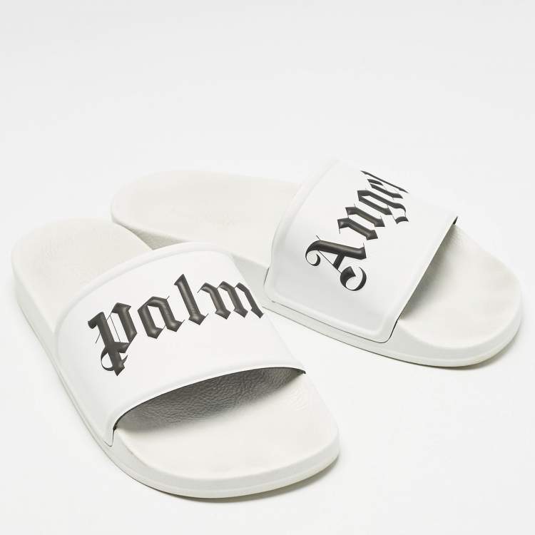 Pre Owned Palm Angels White Leather Slide Sandals Size 41