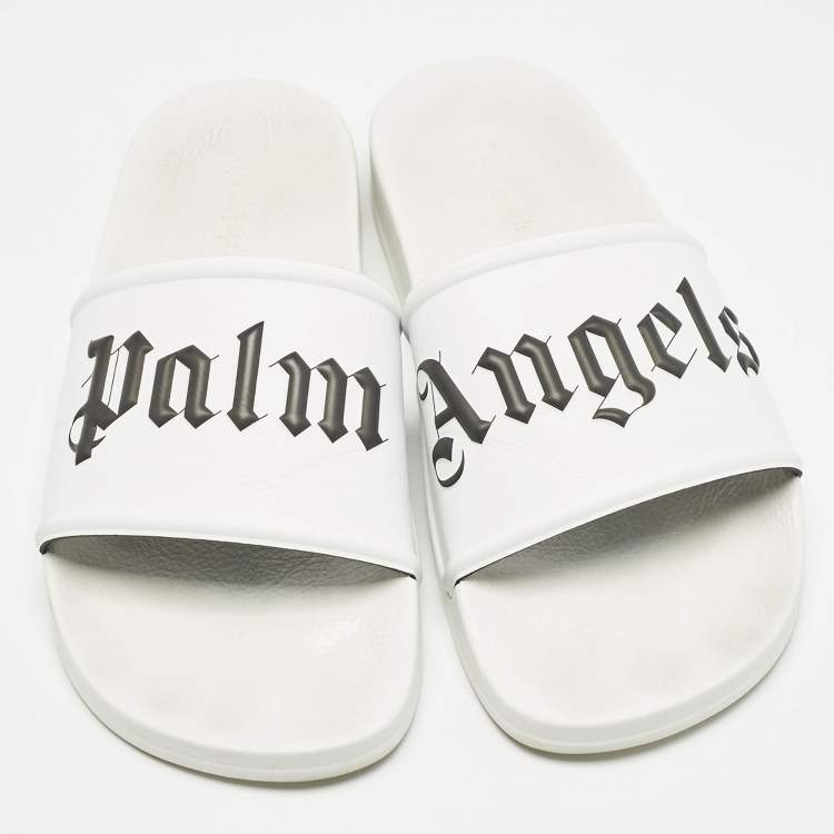 Pre Owned Palm Angels White Leather Slide Sandals Size 41