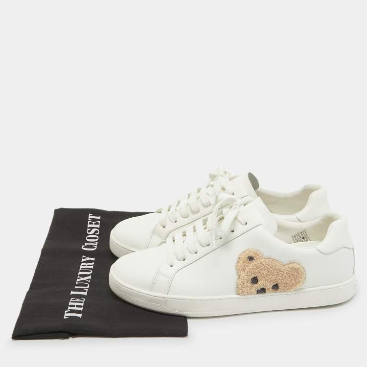 Pre Owned Palm Angels White Leather Teddy Bear Tennis Sneakers Size 40