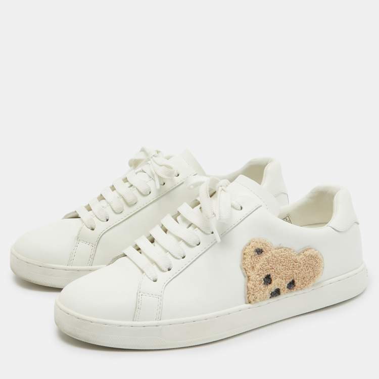 Pre Owned Palm Angels White Leather Teddy Bear Tennis Sneakers Size 40