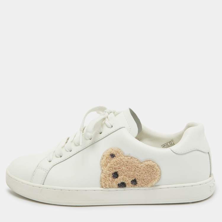 Pre Owned Palm Angels White Leather Teddy Bear Tennis Sneakers Size 40