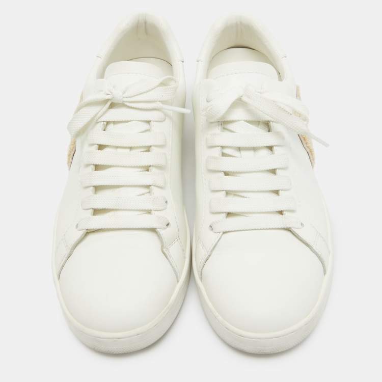 Pre Owned Palm Angels White Leather Teddy Bear Tennis Sneakers Size 40