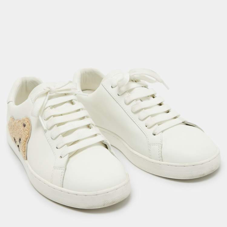 Pre Owned Palm Angels White Leather Teddy Bear Tennis Sneakers Size 40