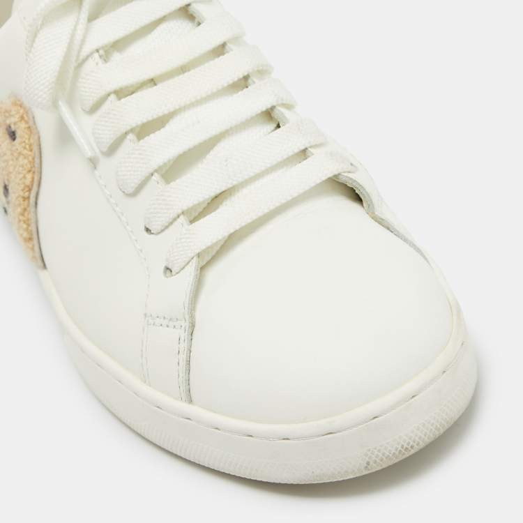Pre Owned Palm Angels White Leather Teddy Bear Tennis Sneakers Size 40