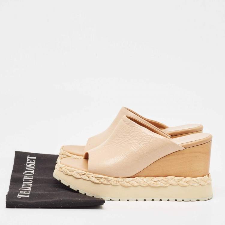 Pre Owned Paloma Barceló Beige Leather Wedge Platform Mules Size 39