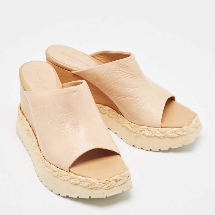 Pre Owned Paloma Barceló Beige Leather Wedge Platform Mules Size 39