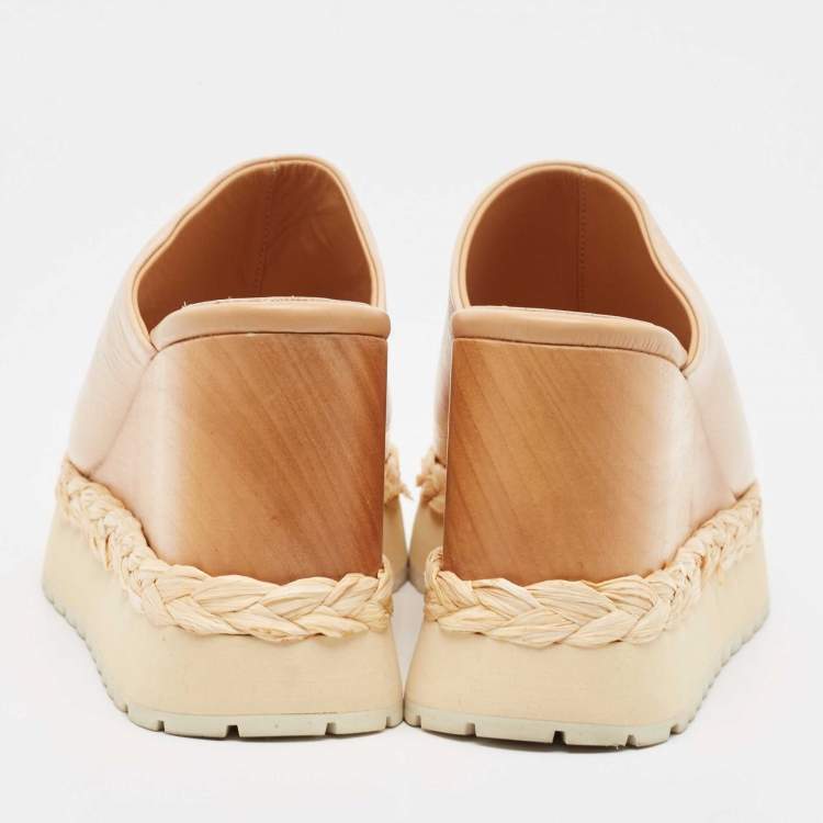 Pre Owned Paloma Barceló Beige Leather Wedge Platform Mules Size 39