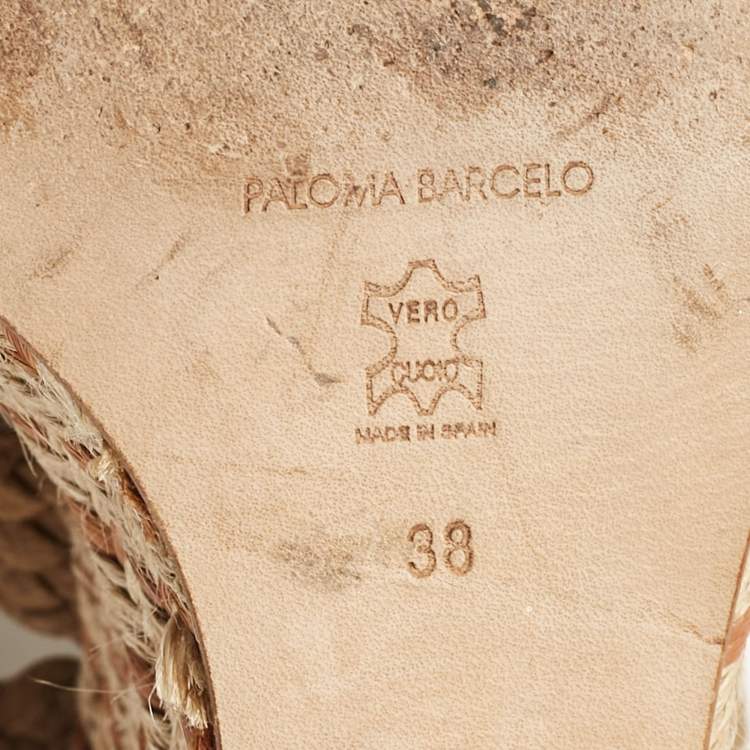 Pre Owned Paloma Barceló Brown Woven Suede Ankle Wrap Espadrille Wedge Sandals Size 38