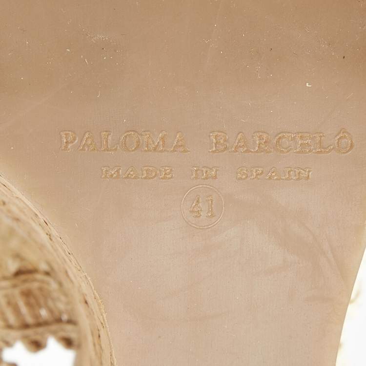 Pre Owned Paloma Barceló Beige Raffia Cork Platform Wedge Sandals Size 41