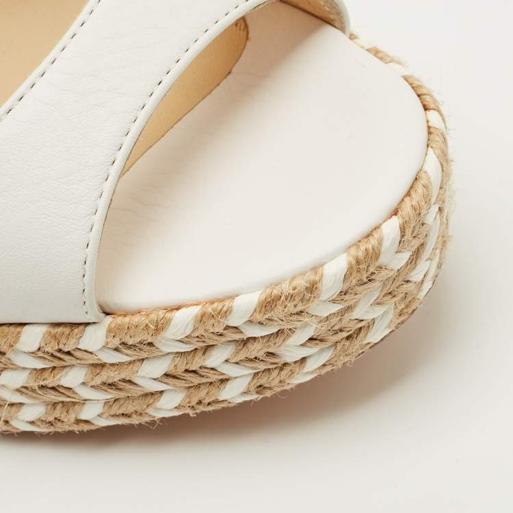 Pre Owned Paloma Barceló White Leather Espadrille Wedge Sandals Size 37