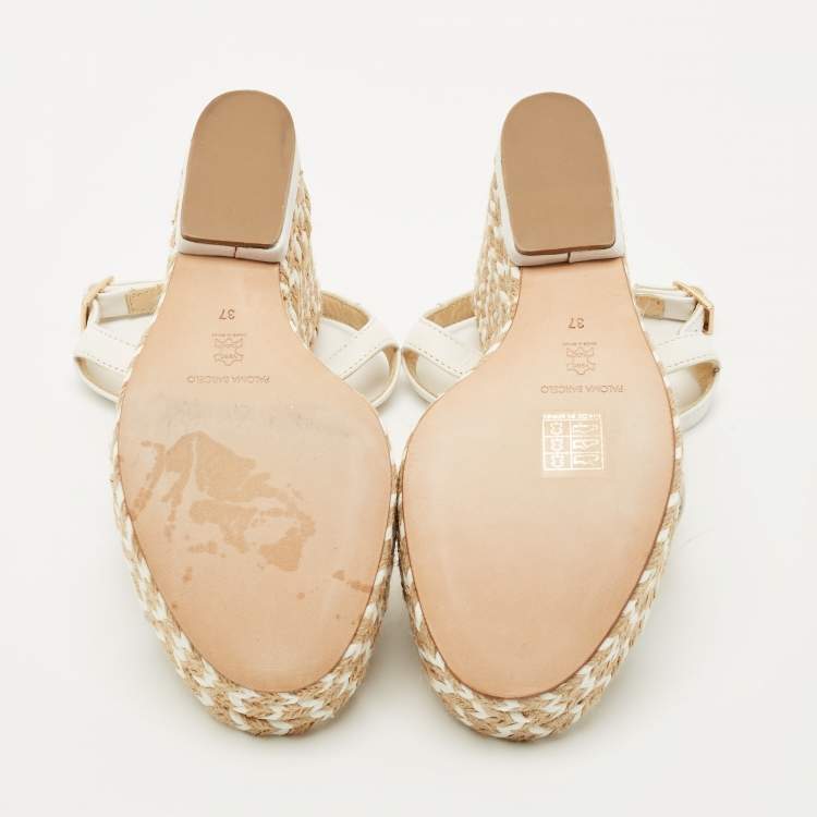 Pre Owned Paloma Barceló White Leather Espadrille Wedge Sandals Size 37