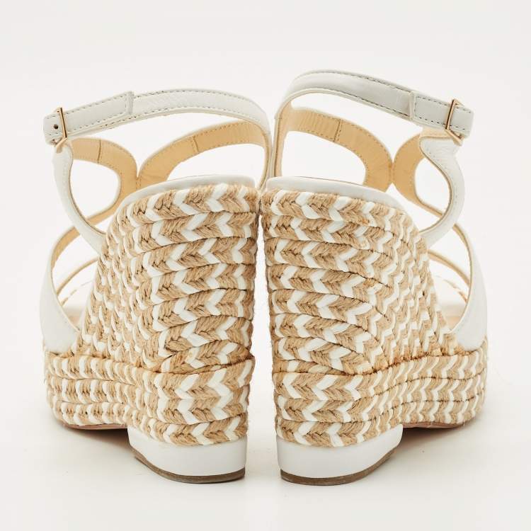 Pre Owned Paloma Barceló White Leather Espadrille Wedge Sandals Size 37