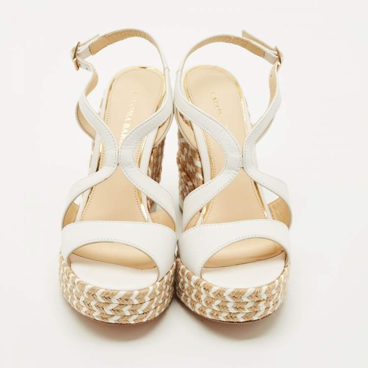 Pre Owned Paloma Barceló White Leather Espadrille Wedge Sandals Size 37