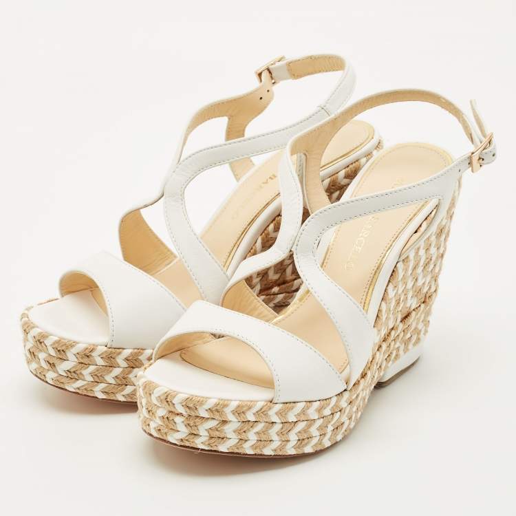 Pre Owned Paloma Barceló White Leather Espadrille Wedge Sandals Size 37