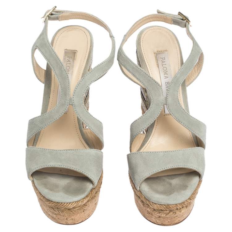 Pre Owned Paloma Barceló Light Grey Suede Mafafa Wedge Platform Sandals Size 36.5