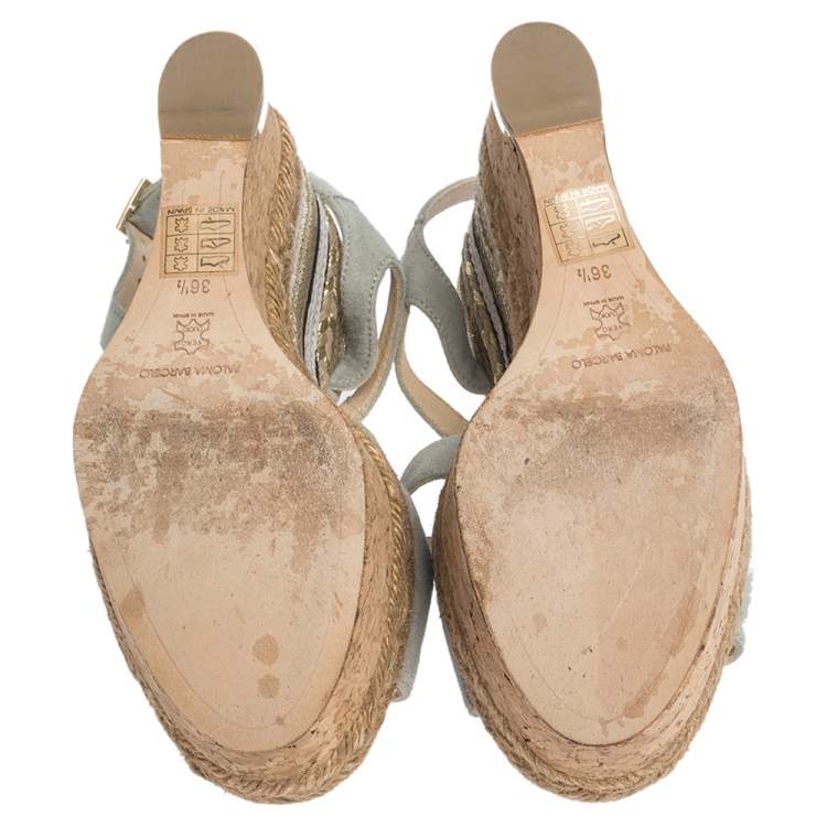 Pre Owned Paloma Barceló Light Grey Suede Mafafa Wedge Platform Sandals Size 36.5