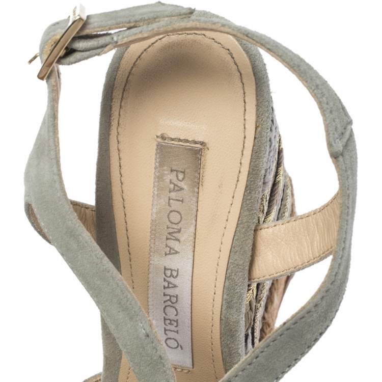 Pre Owned Paloma Barceló Light Grey Suede Mafafa Wedge Platform Sandals Size 36.5