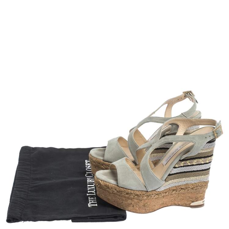 Pre Owned Paloma Barceló Light Grey Suede Mafafa Wedge Platform Sandals Size 36.5