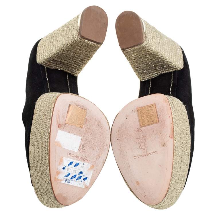 Pre Owned Paloma Barceló Black Suede Espadrilles Peep Toe Wedge Pumps Size 38