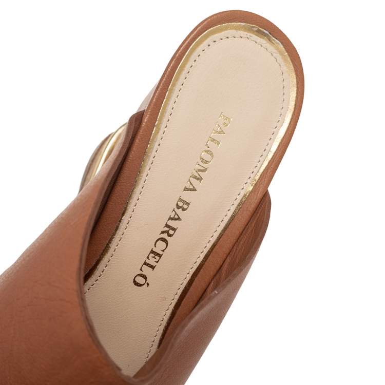 Pre Owned Paloma Barcelo Tan Leather Mule Platform Wedge Sandals Size 37