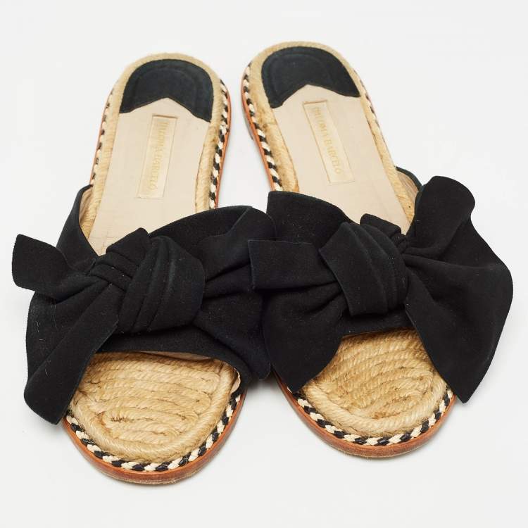Pre Owned Paloma Barceló Black Suede Geranio Knotted Flat Slides Size 37