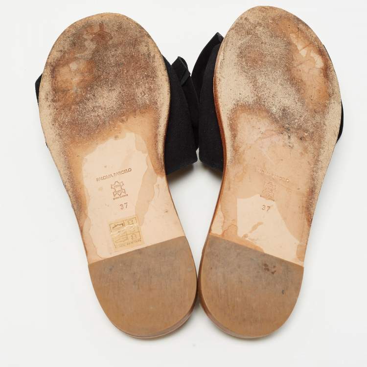 Pre Owned Paloma Barceló Black Suede Geranio Knotted Flat Slides Size 37
