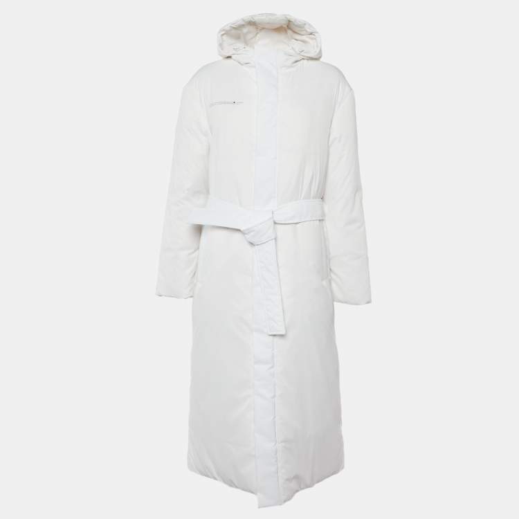 مملوكة مسبقًا Pangaia White Nylon Flwrdwn Hooded Long Jacket M