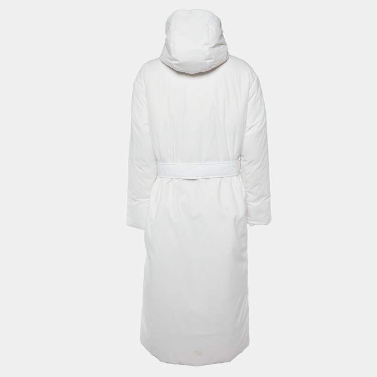 مملوكة مسبقًا Pangaia White Nylon Flwrdwn Hooded Long Jacket M