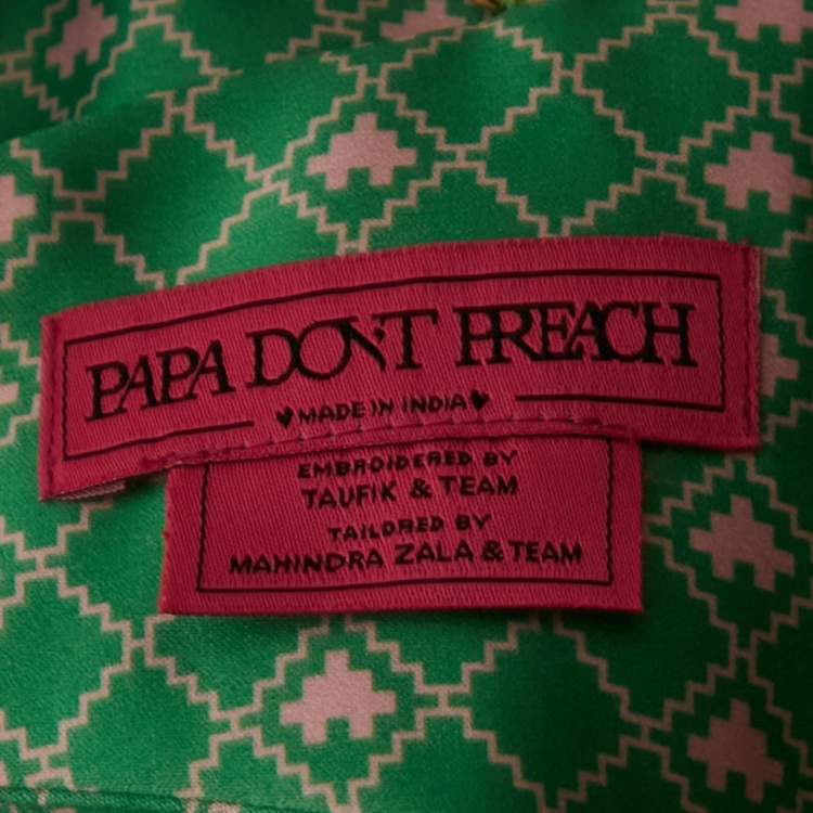 Pre Owned Papa Don't Preach Green Blinding Hearts Print Satin 3 Piece Set S