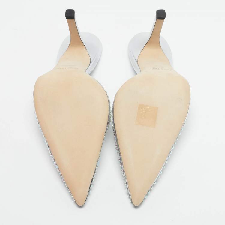 Pre Owned Paris Texas Transparent Leather and PVC Crystal Embellished Hollywood Mules Size 39.5