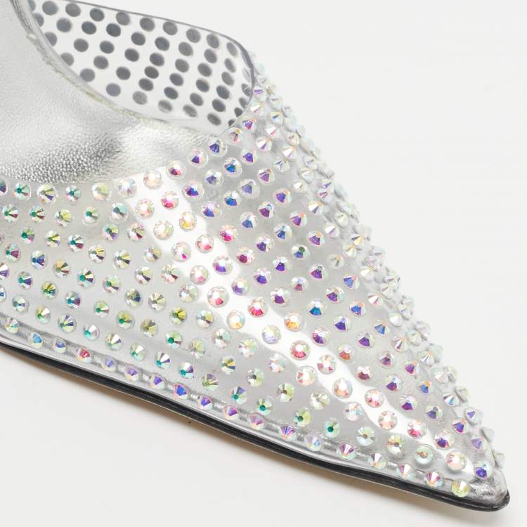 Pre Owned Paris Texas Transparent Leather and PVC Crystal Embellished Hollywood Mules Size 39.5