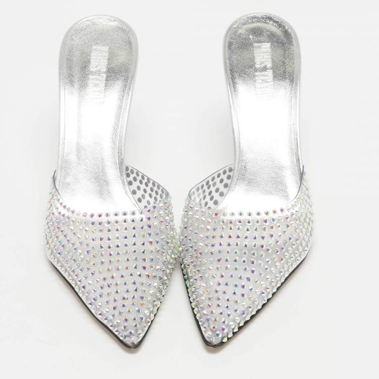 Pre Owned Paris Texas Transparent Leather and PVC Crystal Embellished Hollywood Mules Size 39.5