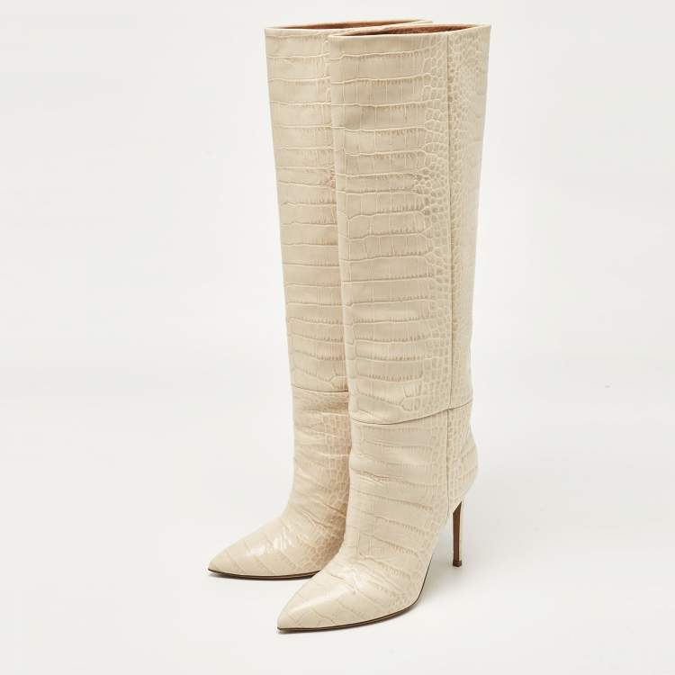 Cream croc boots best sale