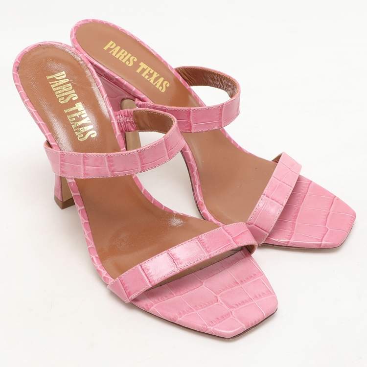 Pre Owned Paris Texas Pink Croc Embossed Leather Sandals Size 37