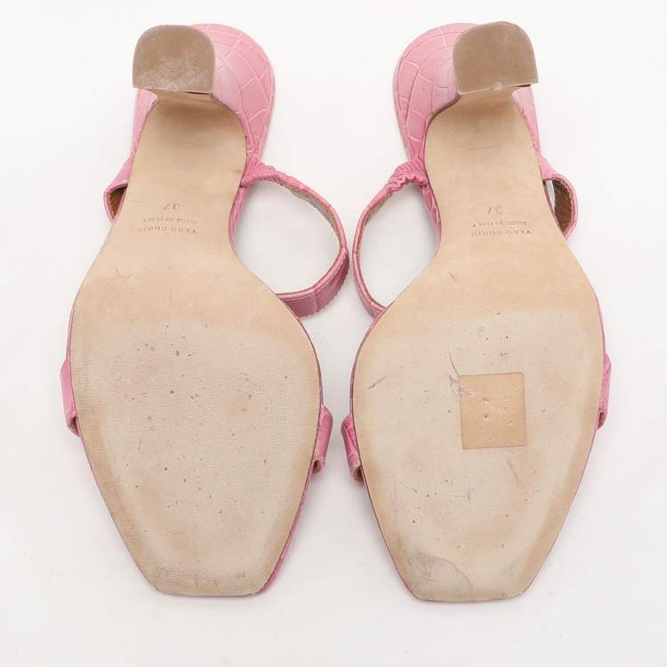 Pre Owned Paris Texas Pink Croc Embossed Leather Sandals Size 37