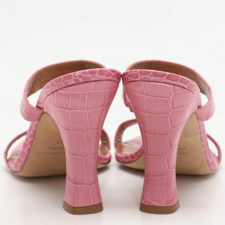 Pre Owned Paris Texas Pink Croc Embossed Leather Sandals Size 37