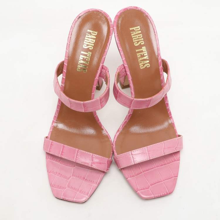 Pre Owned Paris Texas Pink Croc Embossed Leather Sandals Size 37