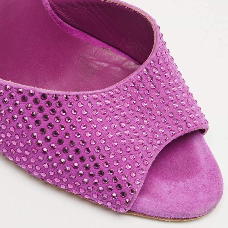 Pre Owned Paris Texas Pink Suede Crystal Embellished Slide Sandals Size 37.5