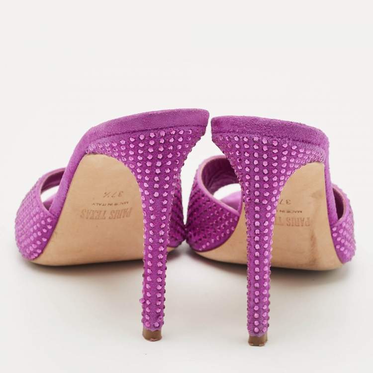 Pre Owned Paris Texas Pink Suede Crystal Embellished Slide Sandals Size 37.5